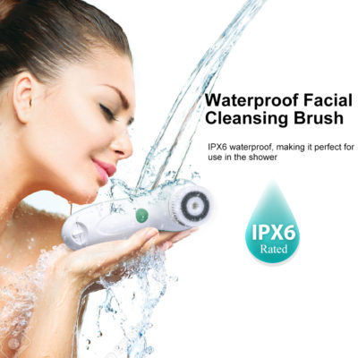 Waterproof Facial Cleansing Spin Brush Set with 3 Exfoliating Brush Heads