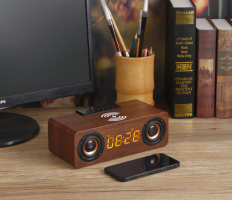 Timber Time- Wireless Charging Station with Digital Clock, FM/AM Radio ,& Speaker