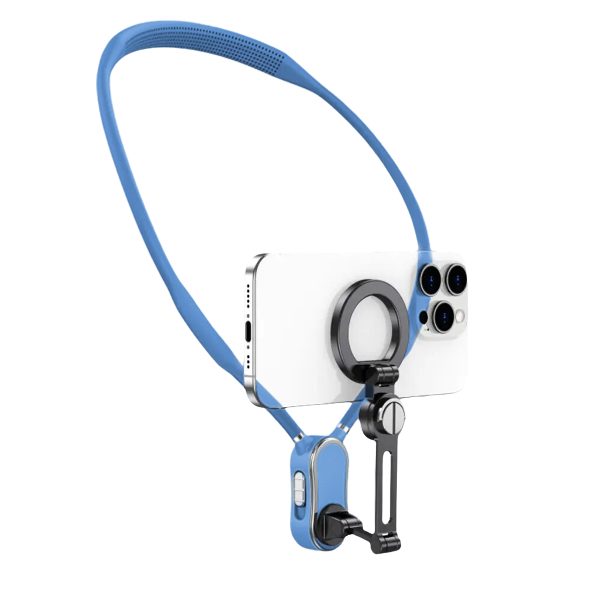 White Background- Blue Remarkable Goodz 4 in 1 Smartphone Magnetic Neck Holder - Image 1