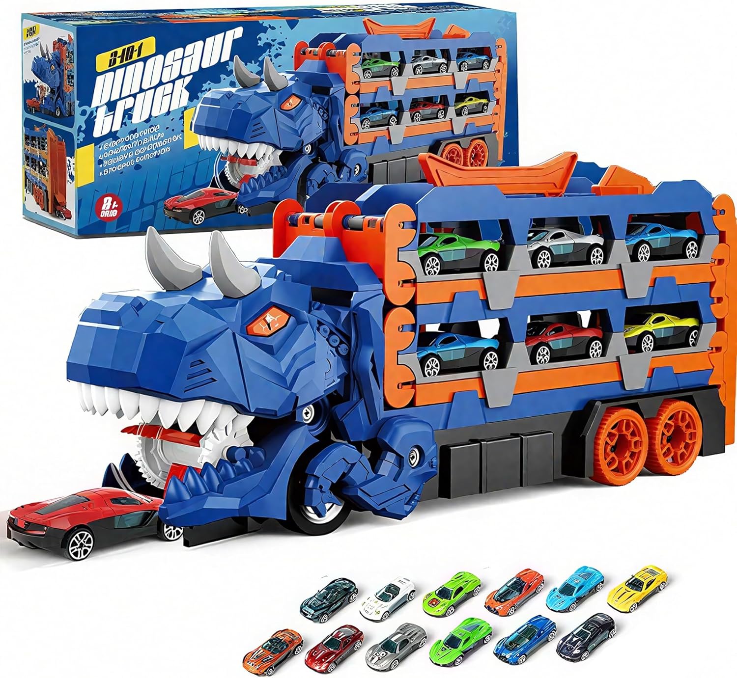 81PlM+utSAL._AC_SL1500_ 12 Piece Dinosaur Transport Truck - Image 1
