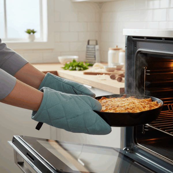 Chambray Quilted Oven Mitts
