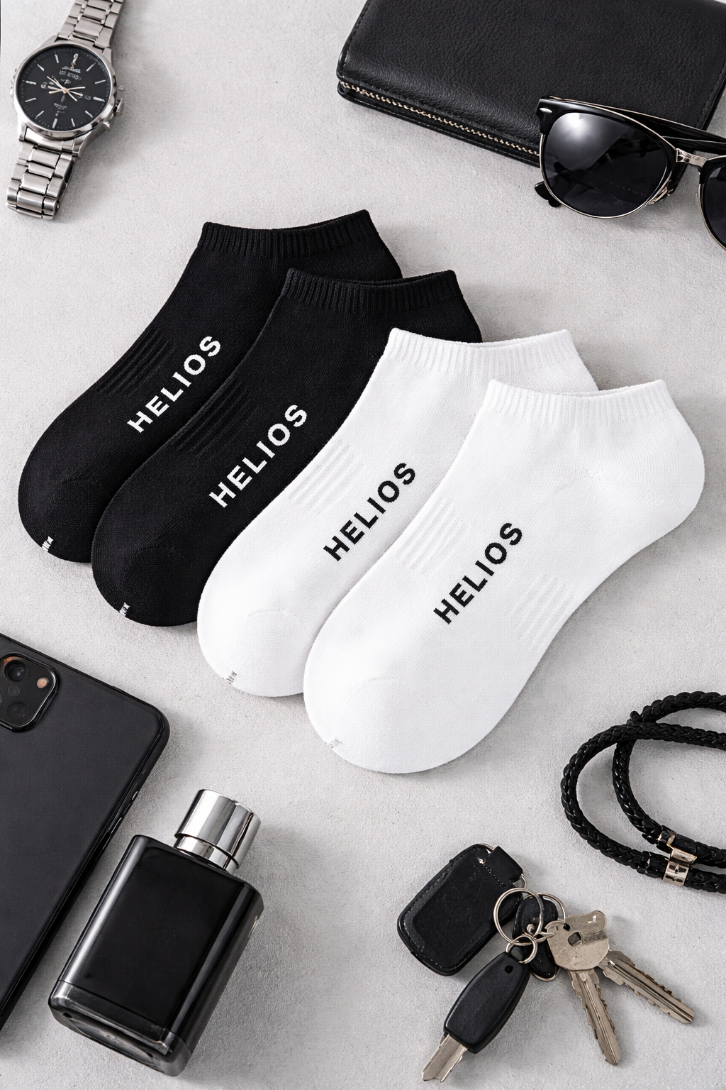 20251229_1347_Men's Lifestyle Essentials_remix_01kdntc0m7eghsn8d97rzg093h Helios 10 Pack Breathable Flex Comfort Ankle Socks - Image 1