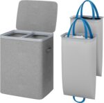 3P Experts 100L Double Laundry Hamper with Lid – Foldable Dual Compartment Laundry Basket with Removable Bags - Image 2