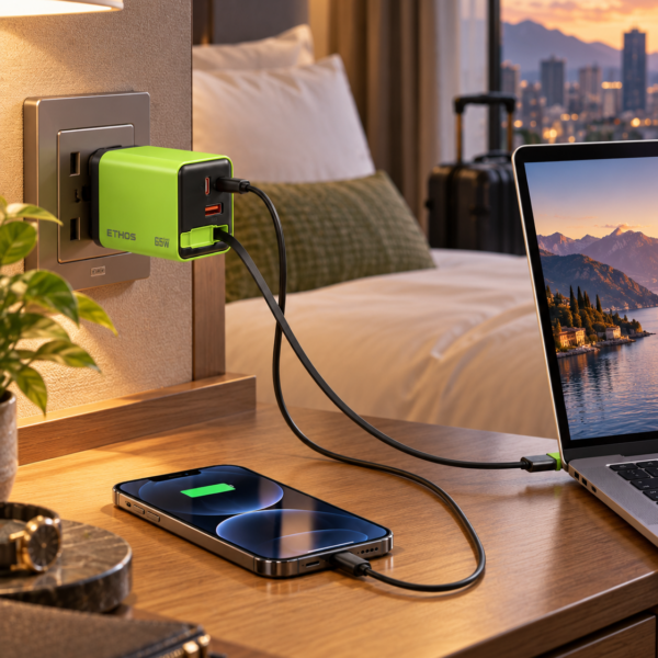Ethos VoltNest 65W GaN Charger with Retractable USB-C Cable